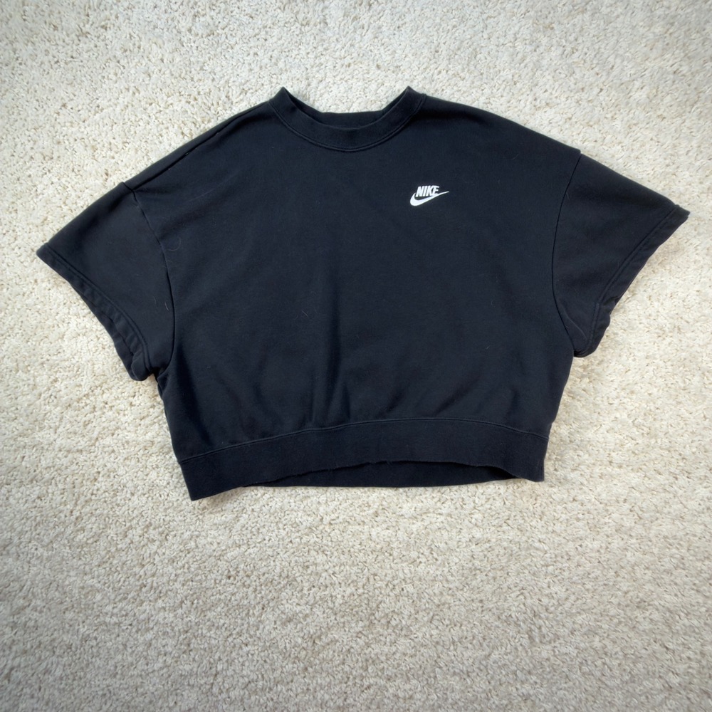 Nike Cropped Sweatshirt Women Small Black Short Sleeve Sporty Pullover Logo